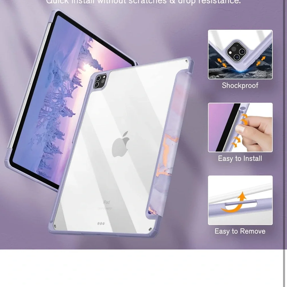Purple Marble Tablet Case with Rose Gold Accents